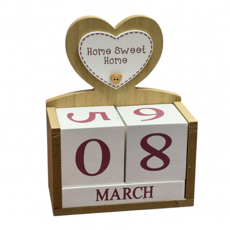 Calendare - Calendar decorativ din Lemn, SWEET HOME – 14 x 7 x 18 cm
