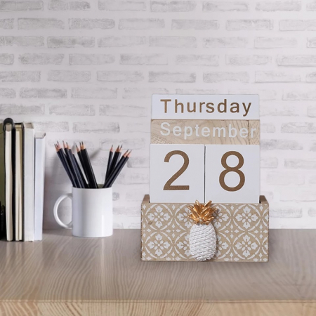 Calendar din Lemn, 11 x 6 x 14 cm, Ananas [2]
