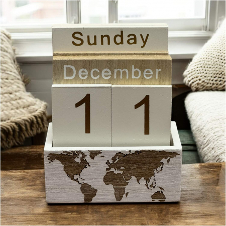 Calendare - Calendar din Lemn, WORLD – 11 x 6 x 14 cm