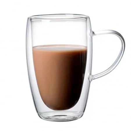 Pahare si Cani - Cana 450 ml din Sticla Borosilicata cu Perete Dublu