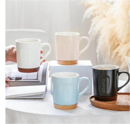 Pahare si Cani - Cana Ceramica cu baza din lemn, COFFEE 400 ml