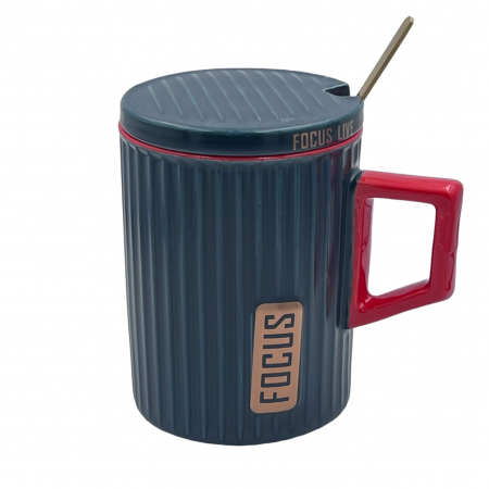 Pahare si Cani - Cana Ceramica cu capac si lingurita, FOCUS, 400ml