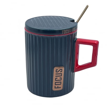 Cana Ceramica cu capac si lingurita, FOCUS, 400ml [1]