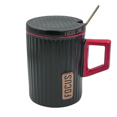 Cana Ceramica cu capac si lingurita, FOCUS, 400ml [3]