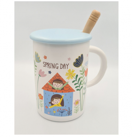 Cana din Ceramica cu lingurita si capac "SPRING DAY" 300 ml [1]