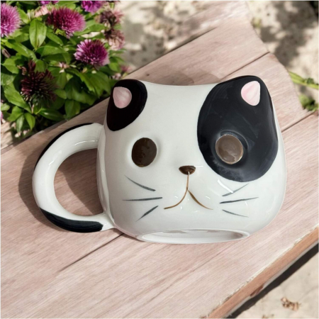 Pahare si Cani - Cana din Portelan CAT, 400 ml – Design Amuzant cu Forma de Pisica