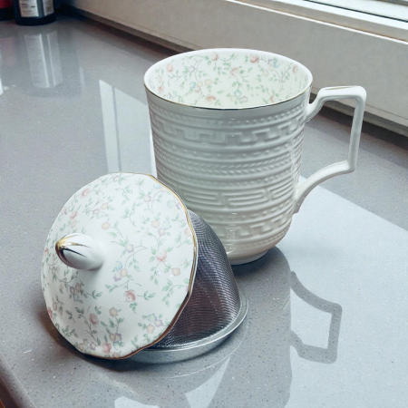 Cana din Portelan fosfatic cu infuzor metalic, FLOWERS, 350 ml [1]