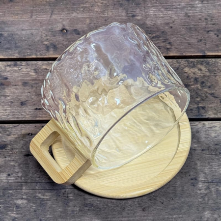 Set 4 cani  „NATURA” din sticla borosilicata cu suport si maner din bambus, 250 ml [3]