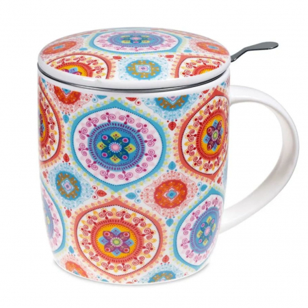 Ceainice si infuzoare - Cana Portelan cu infuzor metalic, Mandala Blue, 400ml