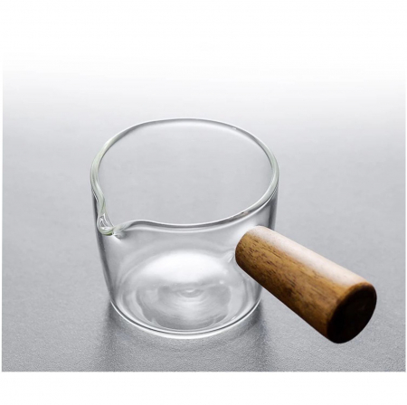 Servirea mesei - Canita pentru lapte, topping si sosuri, sticla si lemn, 100 ml