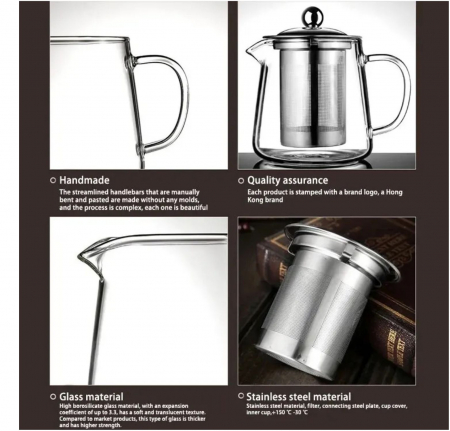 Ceainic 950 ml CLARICE, sticla borosilicata cu infuzor si capac metalic [3]