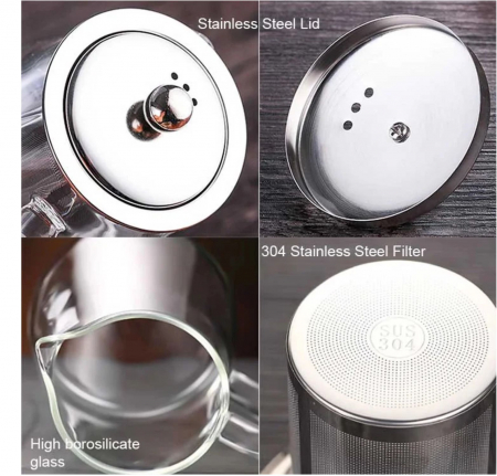 Ceainic 1300 ml CLARICE, sticla borosilicata cu infuzor si capac metalic [4]
