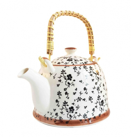 Ceainice si infuzoare - Ceainic Ceramic Negru, cu maner din bambus, 800 ml