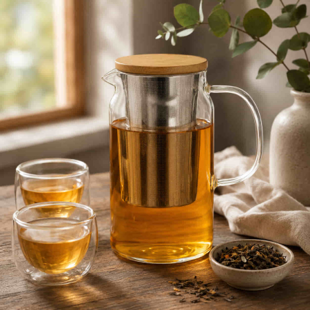 Ceainic din sticla termorezistenta, infuzor metalic si capac, 900 ML [3]