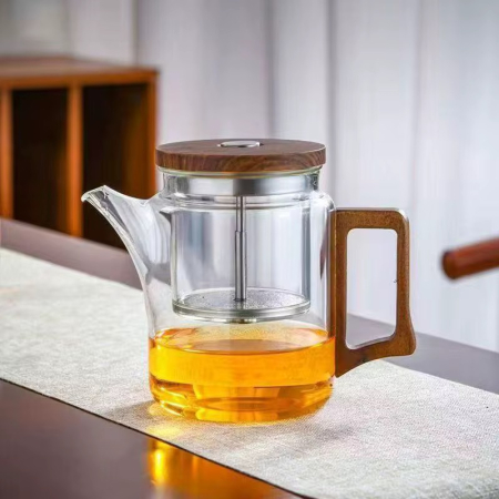 Ceainice si infuzoare - Ceainic „ZEN FLOW” 650 ml cu infuzor si sistem cu buton, sticla borosilicata