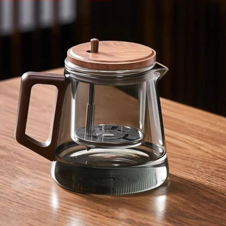 Ceainic „ZEN PRESS” 650 ml din sticla borosilicata fumurie, cu infuzor din sticla si sistem cu tija [1]