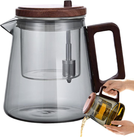 Ceainice si infuzoare - Ceainic „ZEN PRESS” 650 ml din sticla borosilicata fumurie, cu infuzor din sticla si sistem cu tija