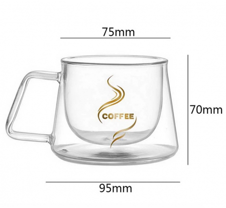 Set 2 Cesti COFFEE din sticla borosilicata cu pereti dubli, 200 ml [6]