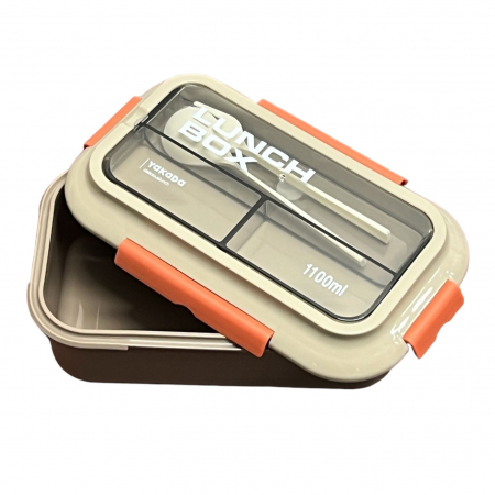 Caserole - Cutie Alimente LUNCH BOX, 2 compartimente cu Lingurita si Furculita, 1100 ml