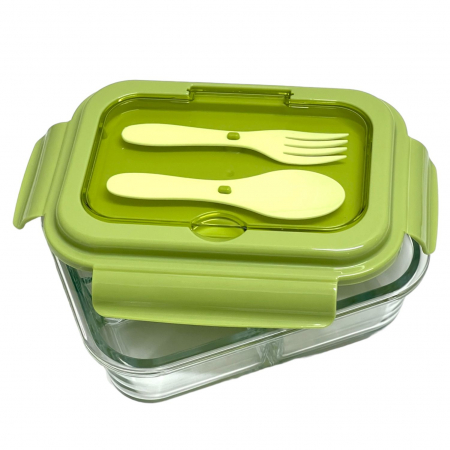 Cutie Alimente LUNCH BOX, 3 compartimente sticla cu Lingurita si Furculita, 1000 ml [1]