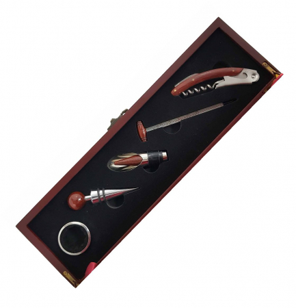 Cutie pentru Sticla de Vin cu 5 accesorii, Lemn [1]