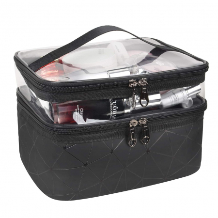 Cadouri si Decoratiuni - Organizator geanta pliabila pentru cosmetice, TRAVEL, 9 x 23 x 15.5 cm, Negru