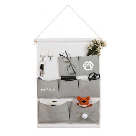 Cadouri si Decoratiuni - Organizator textil suspendat pentru jucarii si depozitare, Meow, 50x35 cm