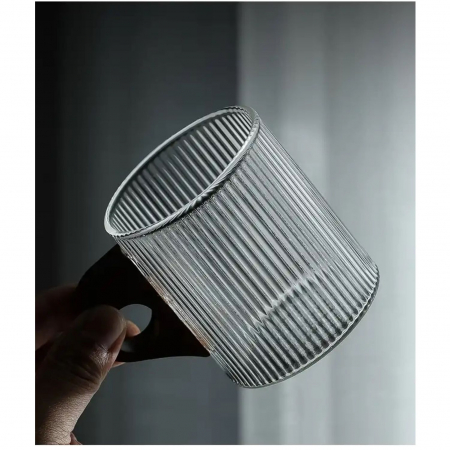 Cana din sticla borosilicata cu maner lemn, Lines, 280 ml [5]