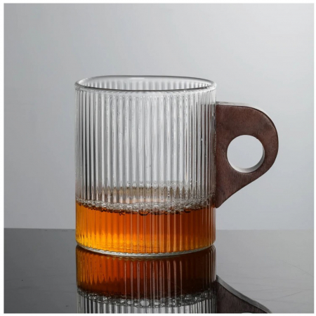 Cana din sticla borosilicata cu maner lemn, Lines, 280 ml [3]