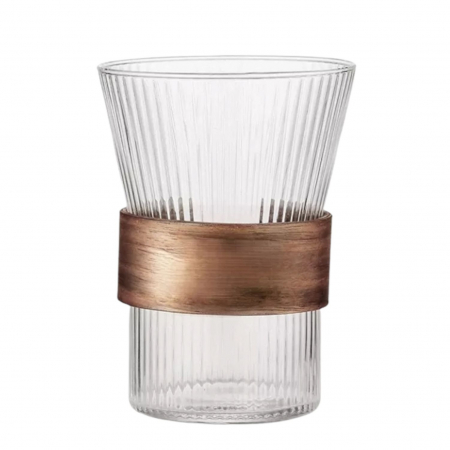 Pahare si Cani - Pahar din sticla borosilicata cu protectie lemn, Lines, 350 ml