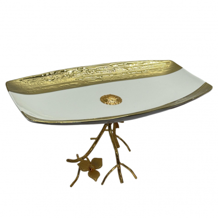 Platou de servire dreptunghiular din portelan cu suport metalic – 30x18 cm, inaltime 14 cm [1]
