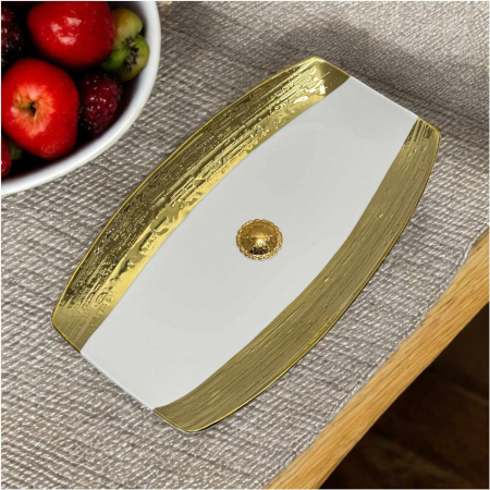 Platou de servire dreptunghiular din portelan cu suport metalic – 30x18 cm, inaltime 14 cm [2]