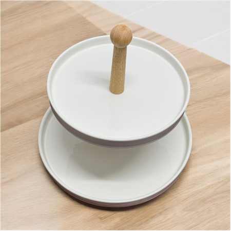 Platou etajat pentru aperitive, portelan si bambus, 24 cm si 19.5 cm [1]