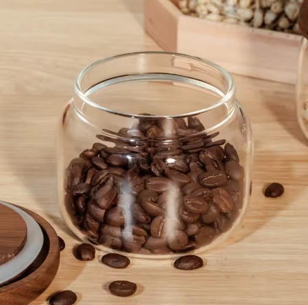 Recipient pentru depozitare 300 ml, sticla borosilicata si capac din lemn [5]