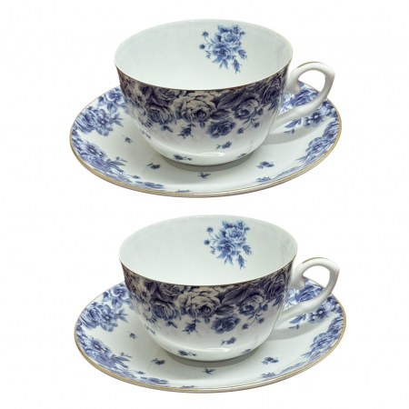 Savoarea Ceaiului - Serviciu din Portelan fin, 2 Cesti si Farfurii, Blue Bouquet