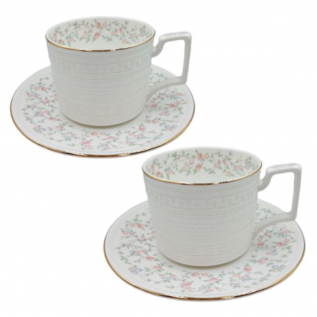 Savoarea Ceaiului - Serviciu din Portelan fosfatic, FLOWERS, 2 Cesti si Farfurii, 250 ml
