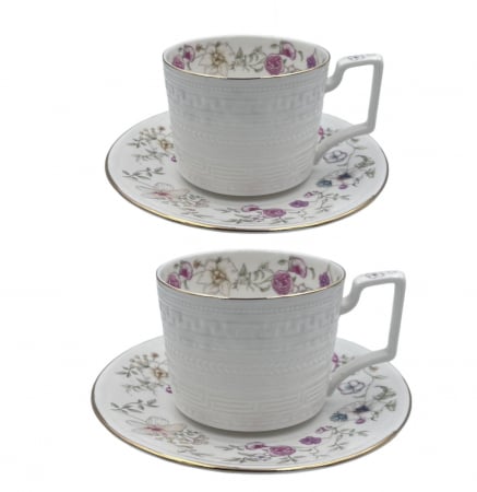 Savoarea Ceaiului - Serviciu din Portelan fosfatic, ROSE, 2 Cesti si Farfurii, 250 ml