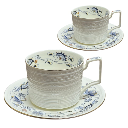 Seturi din Portelan - Serviciu din Portelan fosfatic, BLUE GARDEN, 2 Cesti si Farfurii, 250 ml