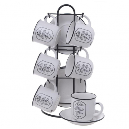 Seturi din Portelan - Set 6 Cesti pentru Espresso cu suport metalic, PARIS, 100 ml