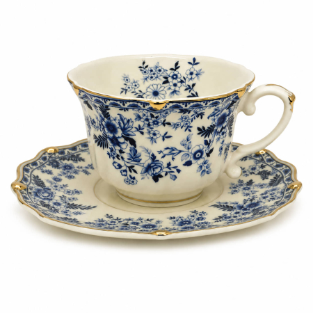 Serviciu Portelan Vintage 2 Cesti si farfurii, Blue Bouquet [1]