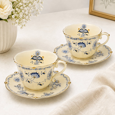 Serviciu Portelan Vintage 2 Cesti si farfurii, BLUE FLORAL [4]