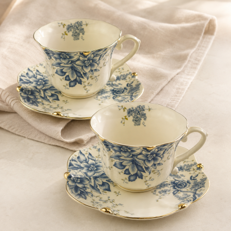 Serviciu Portelan Vintage 2 Cesti si farfurii BLUE FLOWERS [1]