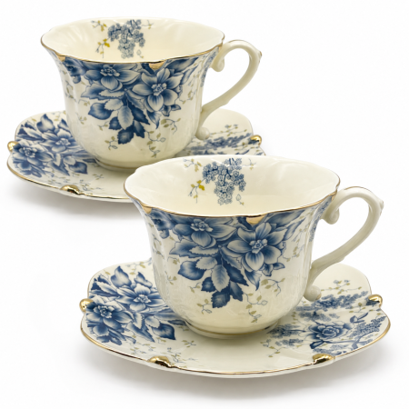Seturi din Portelan - Serviciu Portelan Vintage 2 Cesti si farfurii BLUE FLOWERS