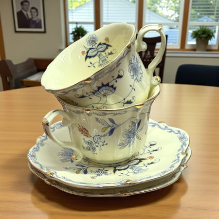 Serviciu Portelan Vintage 2 Cesti si farfurii, BLUE FLORAL [2]