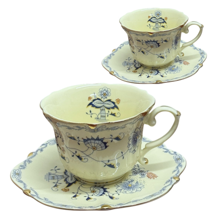 Surasul Cafelei - Serviciu Portelan Vintage 2 Cesti si farfurii, BLUE FLORAL