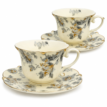 Seturi din Portelan - Serviciu Portelan Vintage 2 Cesti si farfurii, GOLDEN LEAF