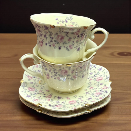 Serviciu Portelan Vintage 2 Cesti si farfurii, PINK FLORAL [1]