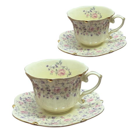 Surasul Cafelei - Serviciu Portelan Vintage 2 Cesti si farfurii, PINK FLORAL