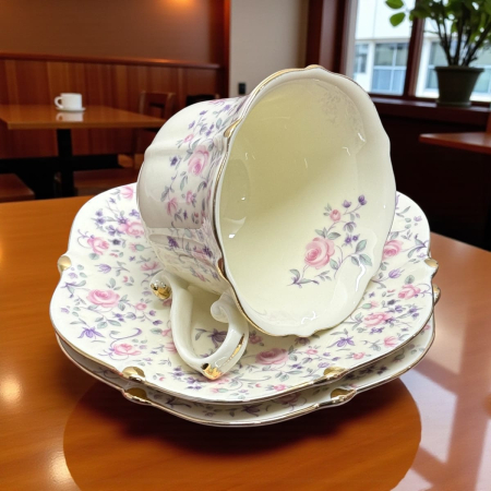 Serviciu Portelan Vintage 2 Cesti si farfurii, PINK FLORAL [2]