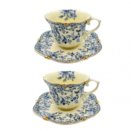 Savoarea Ceaiului - Serviciu Portelan Vintage 2 Cesti si farfurii, Blue Bouquet